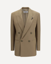 Double-breasted stretch wool blend Blazer - BEIGE | Base Blu