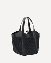 Leather and Raffia Shoulder Bag - BLACK | Base Blu
