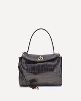 Borsa a Spalla Rodeo in pelle stampa coccodrillo  - NERO | Base Blu