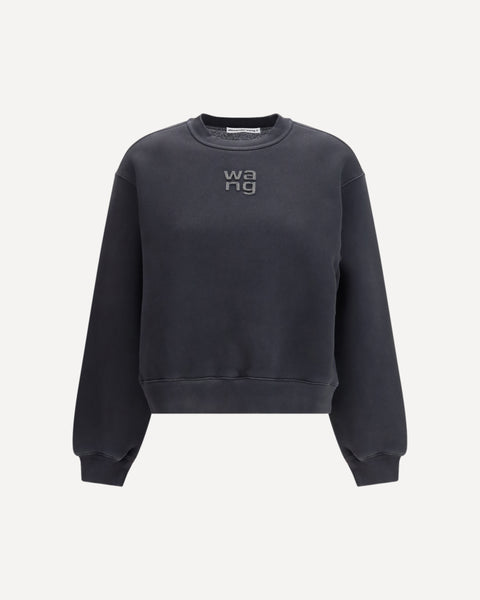ALEXANDER WANG Crystal Hotfix Logo Sweatshirt BLACK | Base Blu