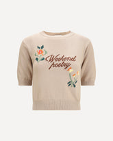 Cotton knit Sweater with embroidery - BEIGE | Base Blu