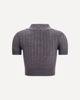 Cropped Top with a scalloped collar with floral embroidery - GREY | Base Blu