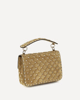 Medium Rockstud Spike suede Top Handle Bag - BEIGE | Base Blu