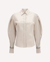 Stretch Cotton poplin Shirt with shiny silk cuffs - BEIGE | Base Blu