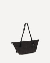 Calfskin and Raffia Track Shoulder Bag - BLACK | Base Blu