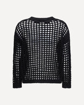 Open-knit Sweater in linen and cotton yarn - BLACK | Base Blu