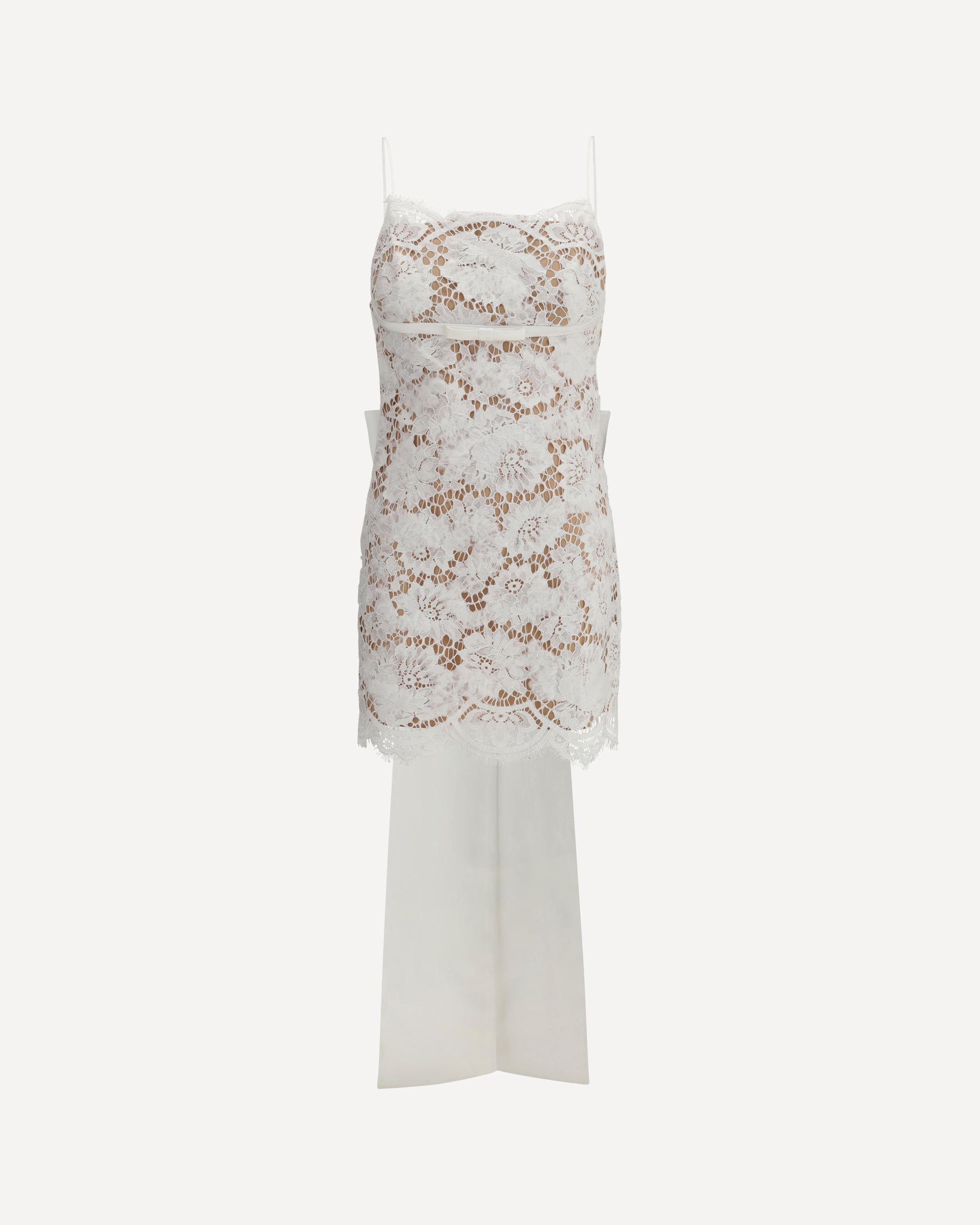 SELF-PORTRAIT Short satin Dress with lace bow WHITE