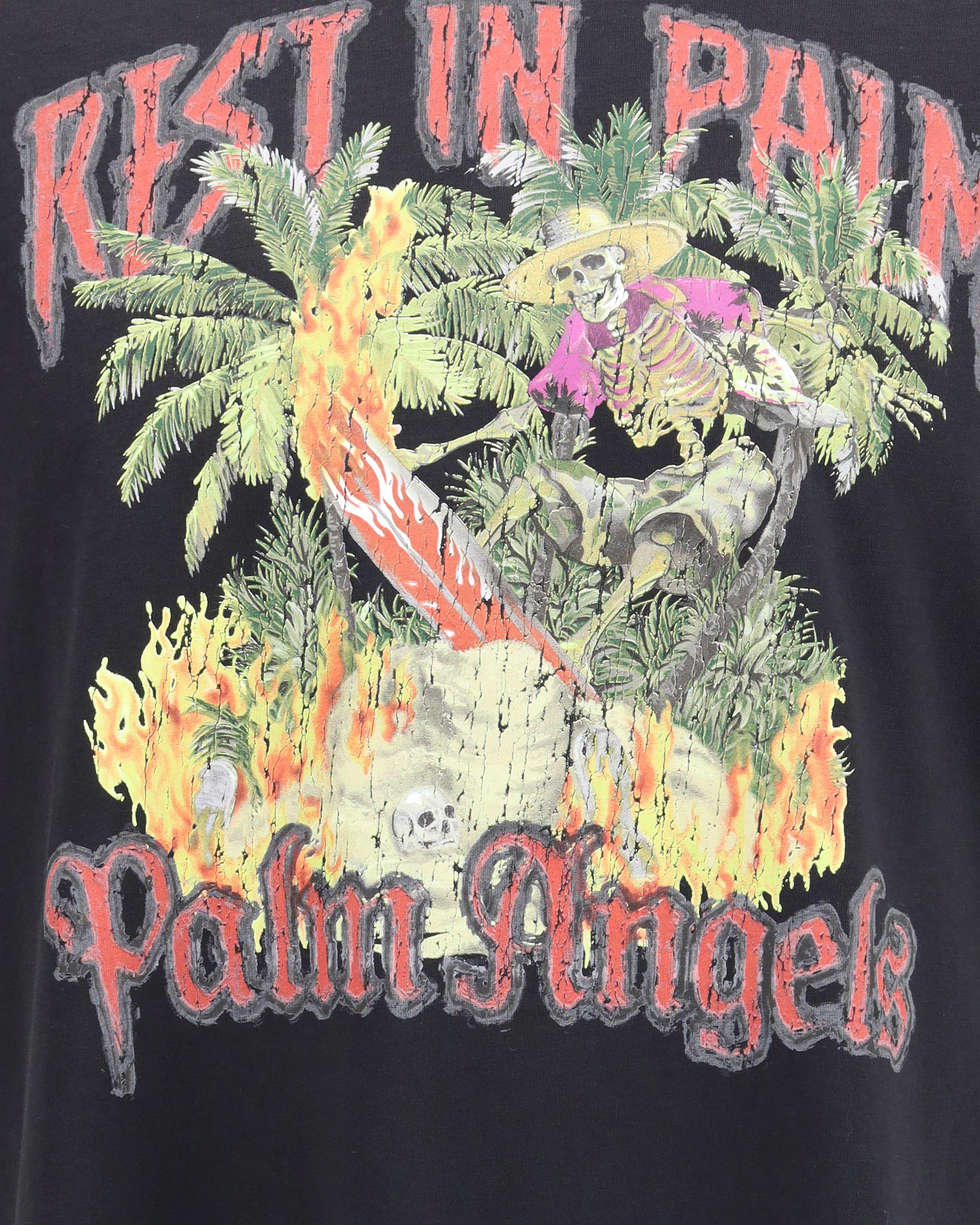 PALM ANGELS Rest in Palm Cotton T-Shirt BLACK | Base Blu