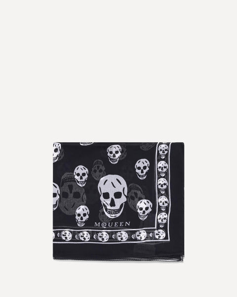 【McQ Alexander McQueen】SKULL MUFFLER Men's Houndstooth Skull Foulard in Black | Alexander McQueen US