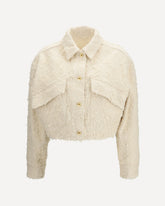 Fuzzy dyed denim outerwear Jacket with monili - CREAM | Base Blu