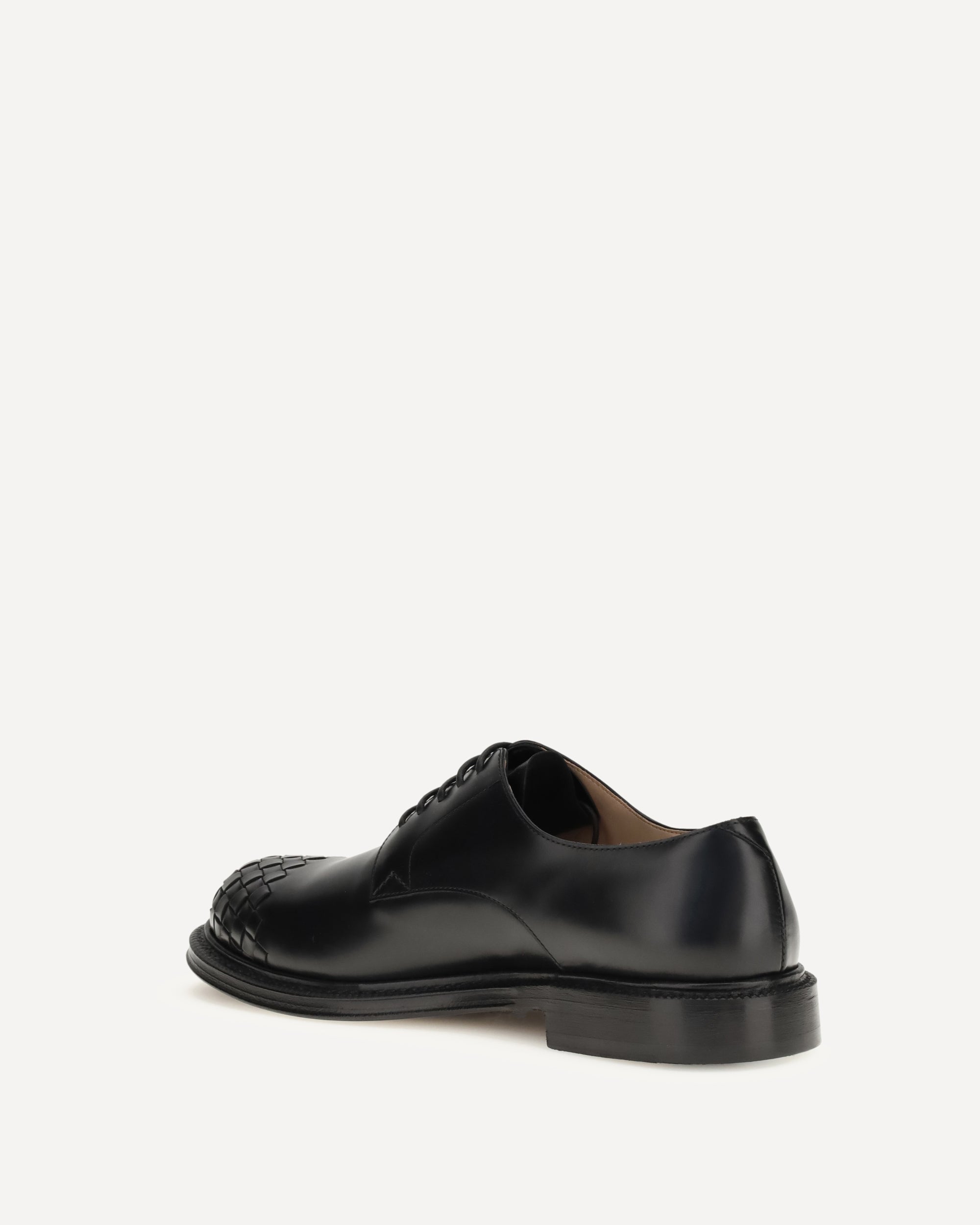 bottega veneta shell up 革靴 BOTTEGA VENETA Lace-up Shoes with woven-patterned toe BLACK