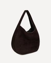 Roomy suede calfskin Hobo Shoulder Bag - BROWN | Base Blu