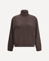 Maglione collo alto in cashmere con monile - MARRONE | Base Blu