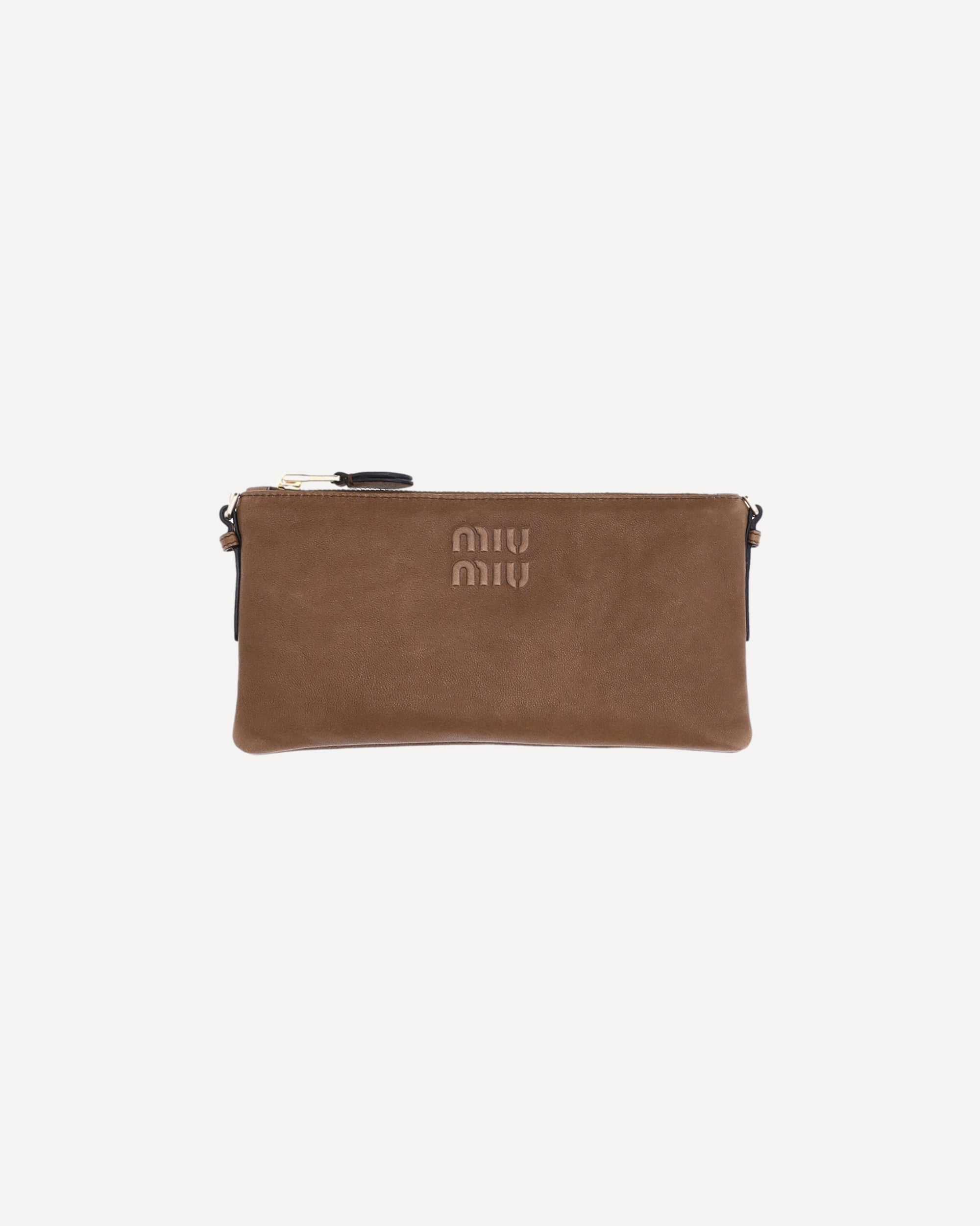 MIU MIU Leather Pouch BROWN | Base Blu