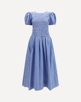 GANNI Striped cotton Dress with puff sleeves LIGHT BLUE