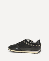 Stud Up Sneakers in leather and nylon - BLACK | Base Blu