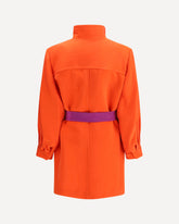 Belted Stonewashed Silk Satin Coat - ORANGE | Base Blu