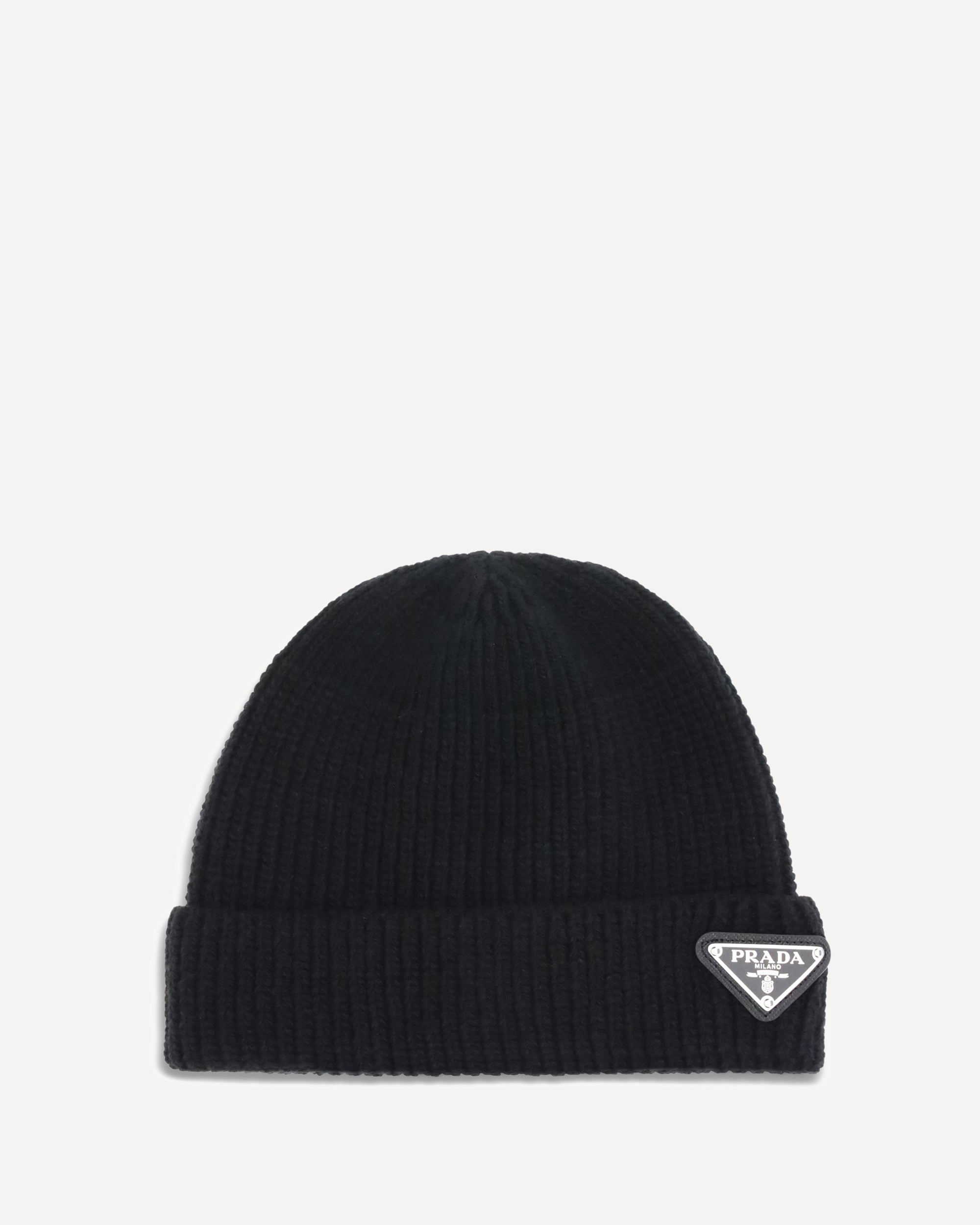 PRADA Beanie Hat with logo BLACK | Base Blu
