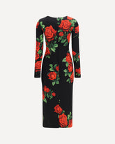Rose-print charmeuse Midi Dress - BLACK | Base Blu