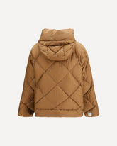 Hooded Down Jacket in iridescent water-repellent fabric - BROWN | Base Blu