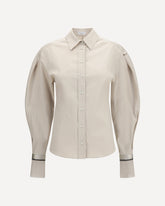 Stretch Cotton poplin Shirt with shiny silk cuffs - BEIGE | Base Blu