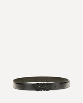 Reversible adjustable Belt with textured Gancini buckle - BLACK | Base Blu