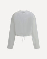 Adjustable ribbon hem long-Sleeve Top - WHITE | Base Blu