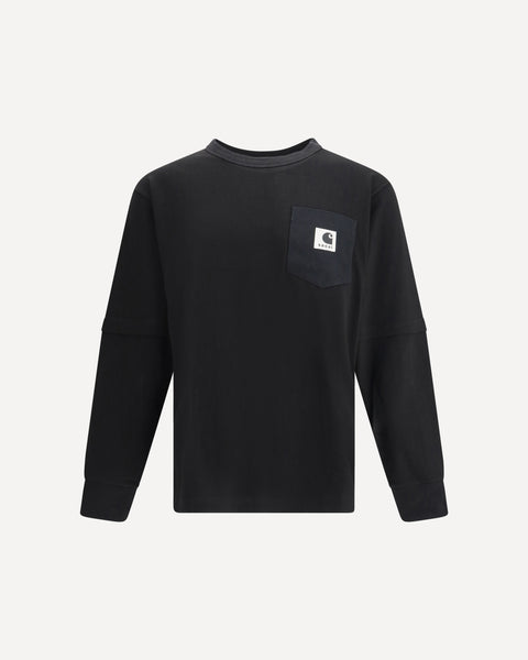 SACAI WIP Cotton Jersey L/S T-Shirt by Sacai x Carhartt BLACK