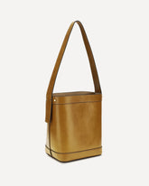 Small leather Pivot Bucket Bag - BROWN | Base Blu
