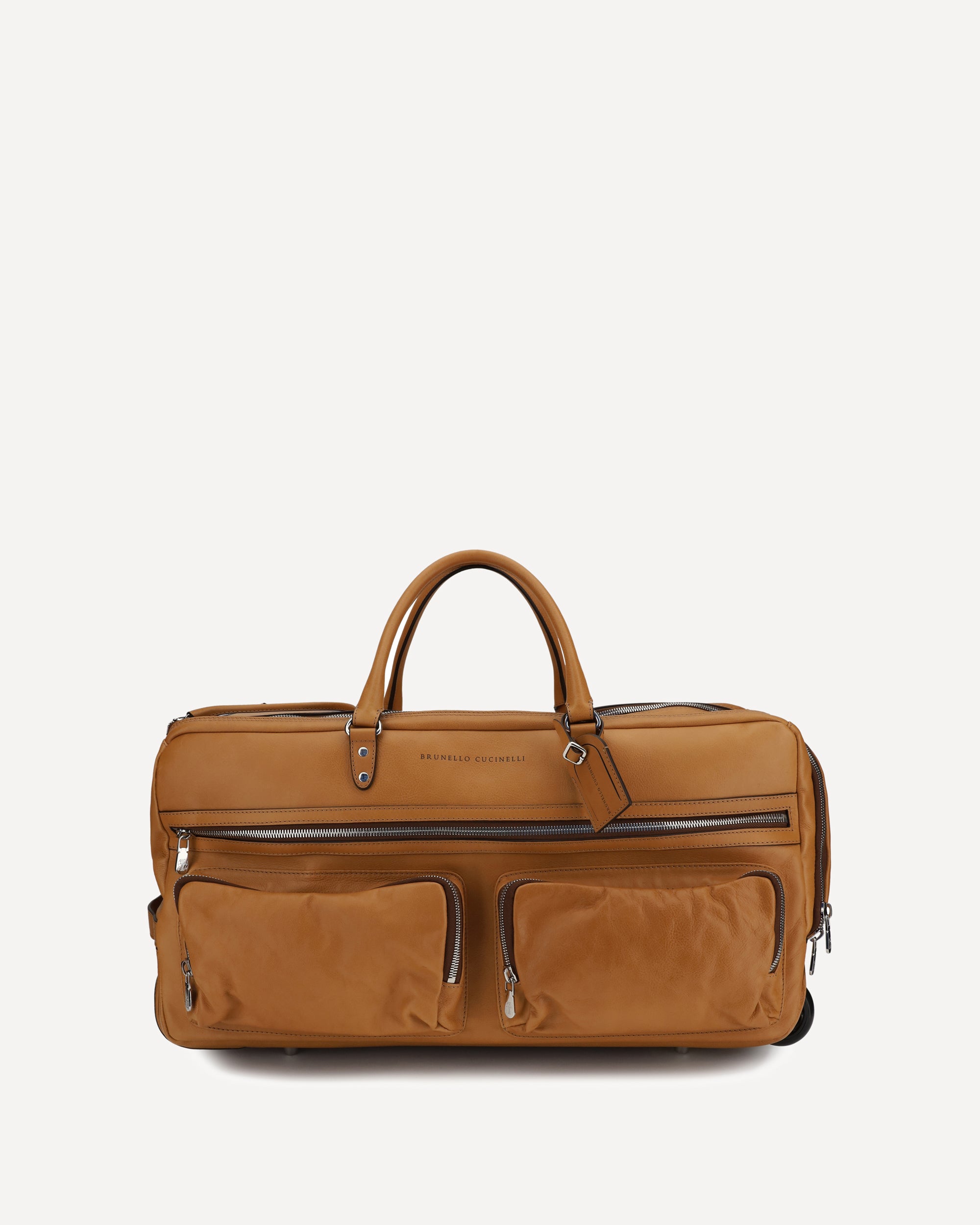 BRUNELLO CUCINELLI Leather Trolley Travel Bag BROWN | Base Blu