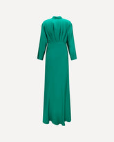 Silk satin Long Dress with royal V-neck - GREEN | Base Blu