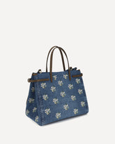 Medium Antibes floral embroidered denim Shopping Bag - BLUE | Base Blu