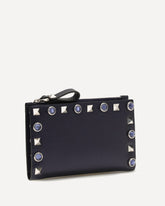 Portacarte Rockstud con borchie e pietre - NERO | Base Blu