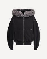 Felpa con cappuccio con ampio bordo in pelliccia - NERO | Base Blu