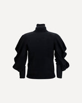 High-neck Sweater with flower brooch - BLACK | Base Blu