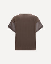 Cotton T-shirt with sheer sleeves and side panels - BROWN | Base Blu