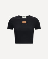 Cropped ribbed cotton T-shirt - BLACK | Base Blu