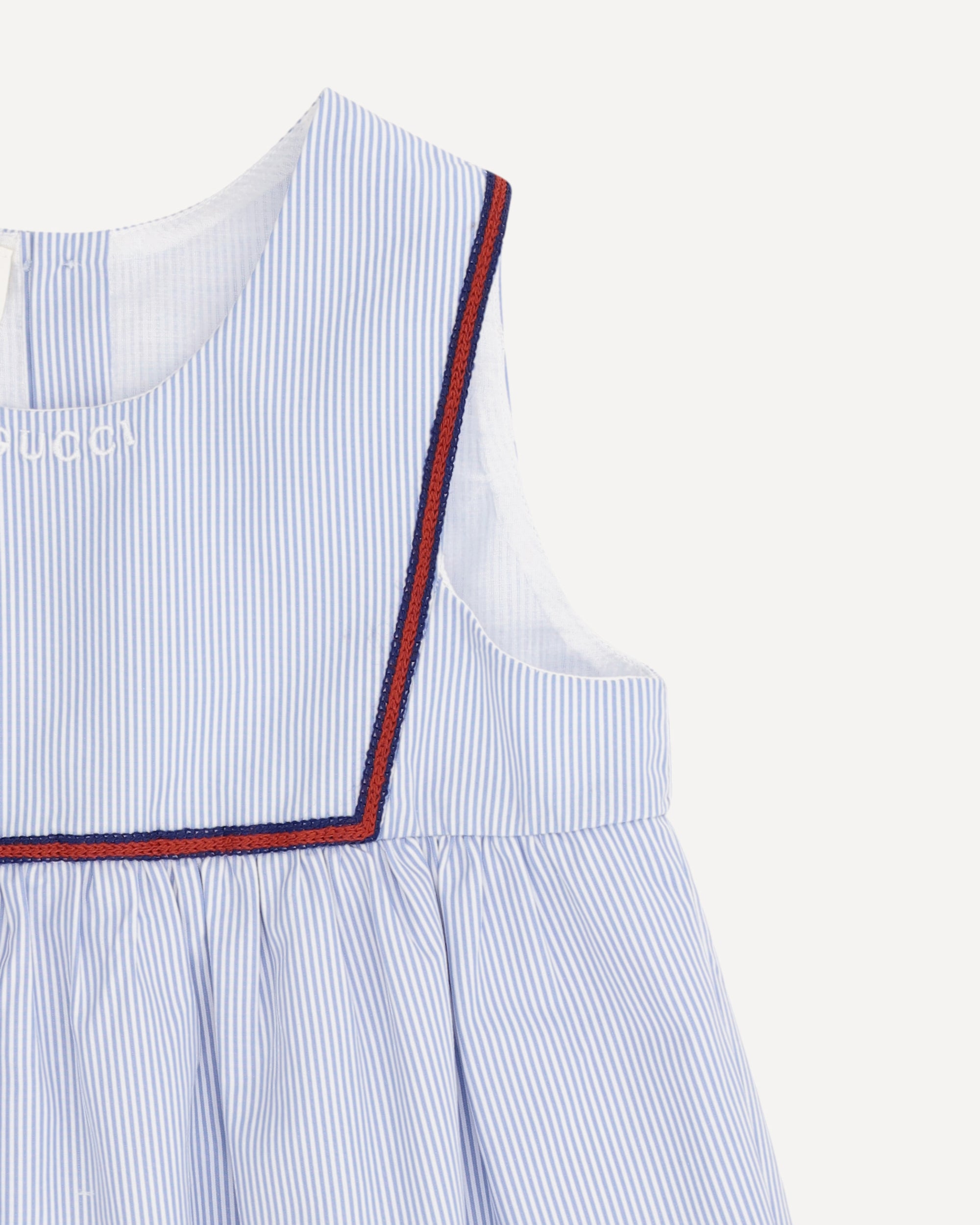 gucci blue and white striped dress Shirred striped silk piqu polo dress in blue - Gucci