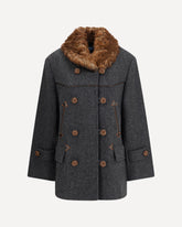 Double-breasted caban with a Shearling trim - GREY | Base Blu