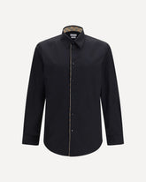 Cotton Shirt with Check trims - BLACK | Base Blu
