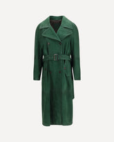 Vintage effect suede double breasted Trench Coat - GREEN | Base Blu