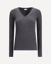 Long sleeve wool ribbed jersey T-shirt with shiny trim - GREY | Base Blu