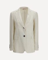 Single-Breasted pinstriped linen Blazer - CREAM | Base Blu