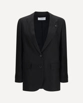 Double-breasted linen Blazer - BLACK | Base Blu