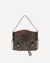 Small Voyou Bucket Handbag in glossy leather - BROWN | Base Blu