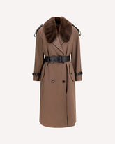 Long cotton Trench Coat with buffalo leather collar - BROWN | Base Blu