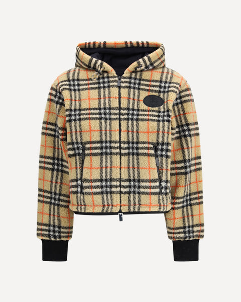 BURBERRY Cropped hooded Check fleece Jacket MULTICOLOUR | Base Blu