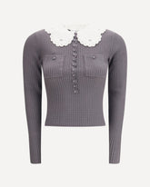 Top in maglia con colletto in pizzo - GRIGIO | Base Blu