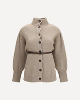 High neck Cardigan with belt - BEIGE | Base Blu