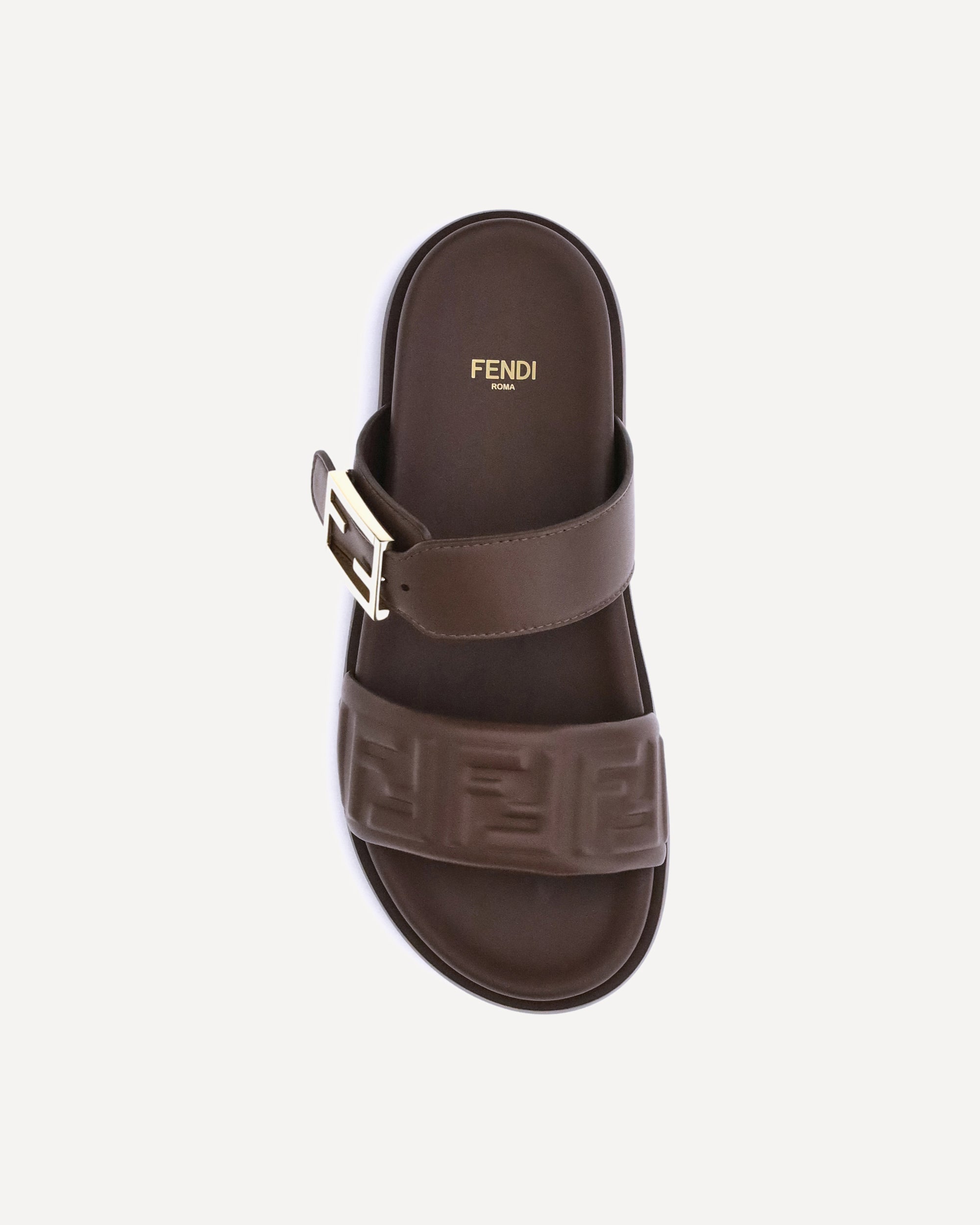 Leather Fendi Logo Sandal FENDI Logoed Sandals BROWN Base Blu